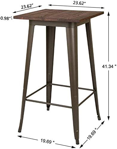 Glitzhome 3-Piece Pub Table and Chairs, Square Bar Height Adjustable Swivel PU Leather Bar Stools Set of 2, Rustic Dining Room Tables for Kitchen Island Bistro Office Living Room Small Space