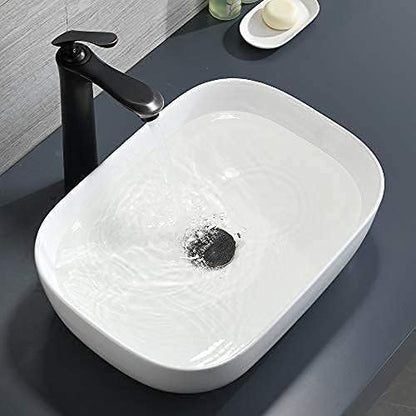 Rectangle Ceramic Vessel Sink, BoomHoze 18"x13" Modern White Vessel Sink for Bathroom Above Counter Lavatory Vanity Porcelain Washinng Art Basin