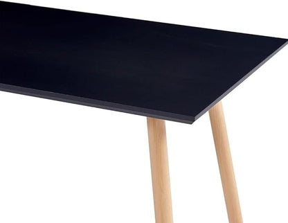 Rectangular Dining Table, Black and Oak MDF with Steel Frame, Modern Kitchen Island for Small Spaces Room