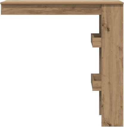 Artisan Oak Wall Bar Table for Small Spaces, Brown Rectangular Engineered Wood Counter Height Dining Table with Storage Shelves, Modern Design for Kitchen Dining Room Lounge