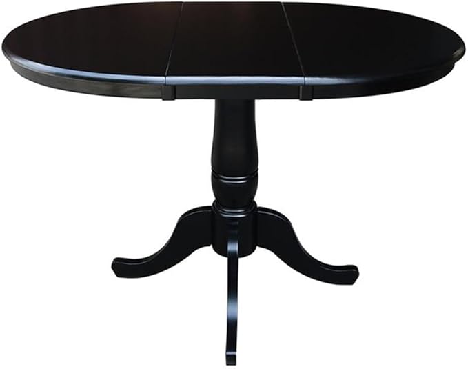International Concepts 36-Inch Round Top Pedestal Table with 12-Inch Leaf, 30-Inch Standard Table Height, Black