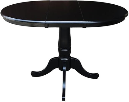 International Concepts 36-Inch Round Top Pedestal Table with 12-Inch Leaf, 30-Inch Standard Table Height, Black