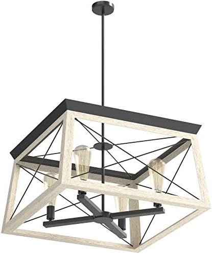 Progress Lighting 4 Light Chandelier, Rustic Farmhouse Style Modern Hanging Light Fixture for Kitchen and Dining Room, Briarwood Collection, Graphite