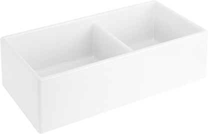 Signature Hardware 953910-36D Rowena 36" Farmhouse 60/40 Double Basin Fireclay Kitchen Sink - White