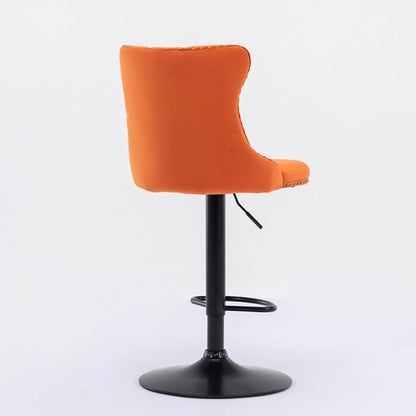 Premium Upholstered Bar Stool with Swivel Seat and Adjustable Height for Kitchen Island, Home Bar, or Dining Counter (Orange + Velvet + Foam)