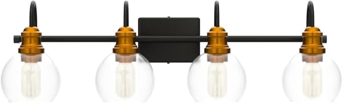 LALUZ Bathroom Vanity Light, 4-Light Black Bathroom Light Fixtures with Oil Rubbed Bronze Finish, Modern Farmhouse Vanity Lights with Clear Globe Glass Shade (L 29.5" x W 7" x H 9")