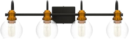 LALUZ Bathroom Vanity Light, 4-Light Black Bathroom Light Fixtures with Oil Rubbed Bronze Finish, Modern Farmhouse Vanity Lights with Clear Globe Glass Shade (L 29.5" x W 7" x H 9")