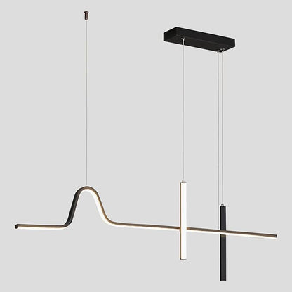 KCO Modern Linear Black Pendant Light Dimmable LED Hanging Chandelier Lights Farmhouse Long Dining Room Hanging Light Fixture Adjustable Kitchen Adjustable Island Lights for Kitchen