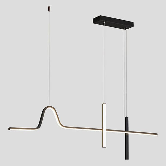 KCO Modern Linear Black Pendant Light Dimmable LED Hanging Chandelier Lights Farmhouse Long Dining Room Hanging Light Fixture Adjustable Kitchen Adjustable Island Lights for Kitchen