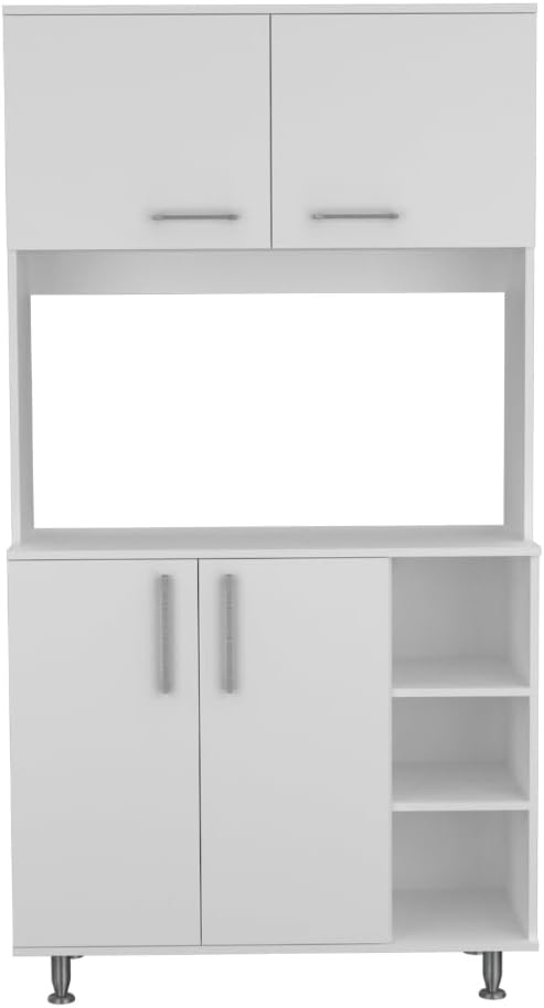 6 Shelf 6 Door 2 Kitchen Set, Kitchen Island and Cabinet White and Light Oak