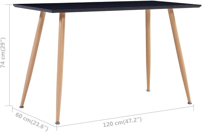 Rectangular Dining Table, Black and Oak MDF with Steel Frame, Modern Kitchen Island for Small Spaces Room