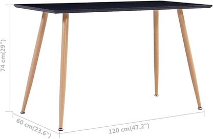 Rectangular Dining Table, Black and Oak MDF with Steel Frame, Modern Kitchen Island for Small Spaces Room