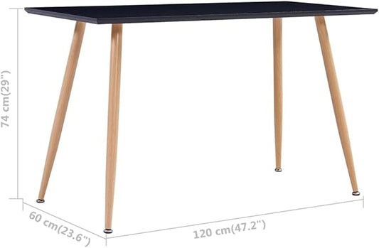Rectangular Dining Table, Black and Oak MDF with Steel Frame, Modern Kitchen Island for Small Spaces Room