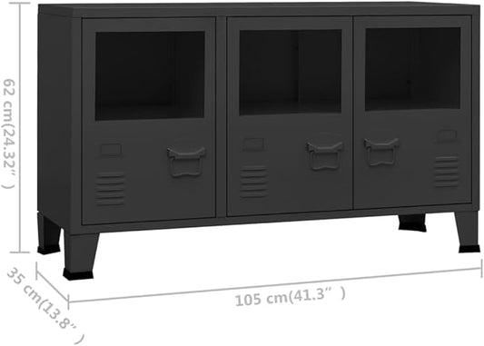 Black Metal Glass Sideboard, Rectangular Industrial Storage Cabinet, 41.3x13.8x24.4 Inch, Modern Living Room Dining Room Furniture Kitchen Furnitur