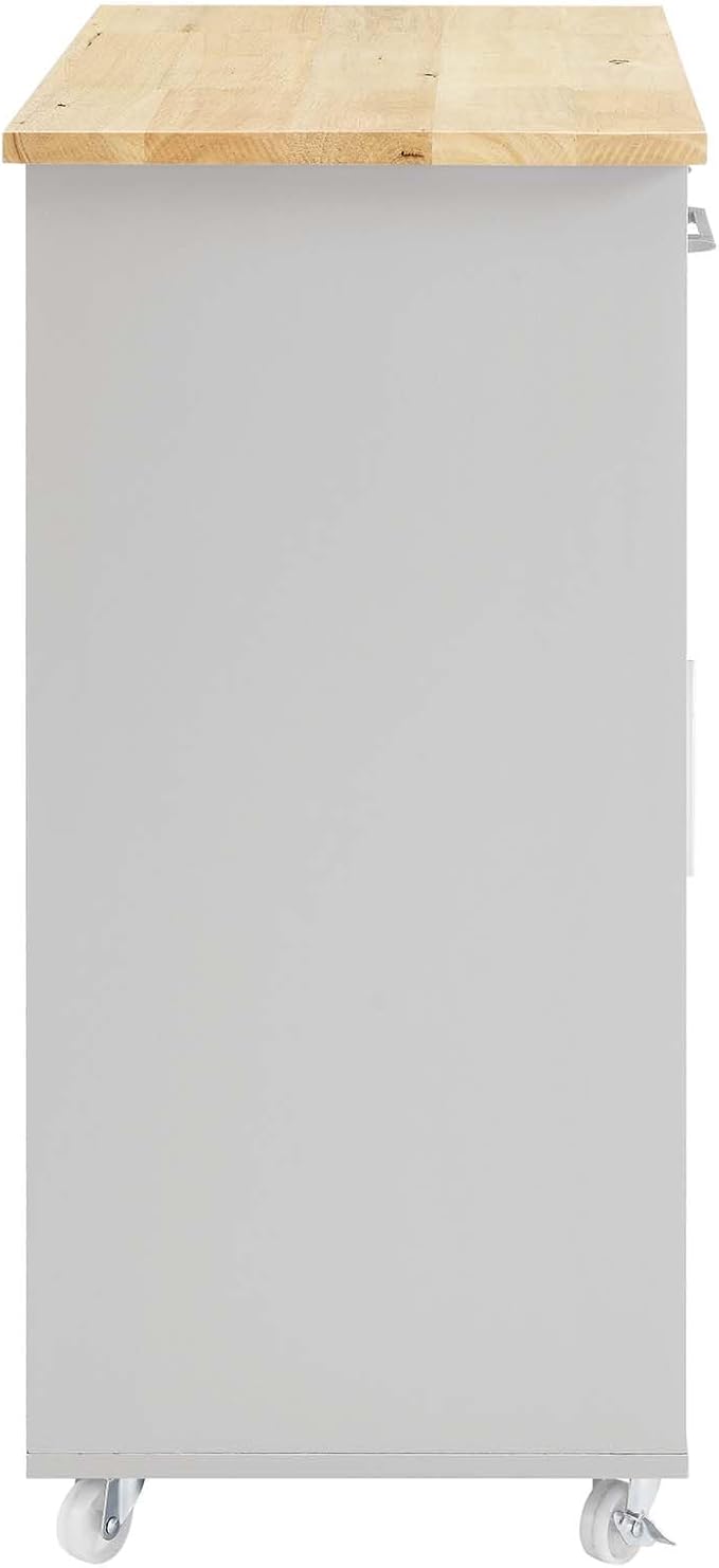 Modway Culinary Rolling Kitchen Cart with Storage in Light Gray Natural - 3 Tiers Kitchen Island on Wheels with Towel Bar, Functional as a Coffee Station, Bar Cabinet or Butcher Block Island