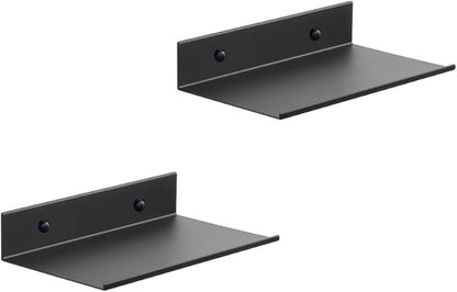 Z metnal Small Metal Shelves, Mini Floating Shelf for Collection Action Figures Speaker, Decor Display Wall Shelf, Aluminum, Wall Mounted, Matt Black, 10 inch, 2 Pack