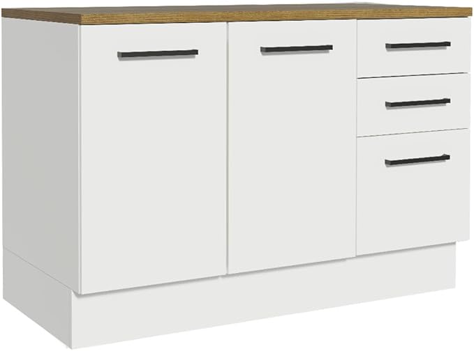 Madesa Hazel Kitchen Storage Buffet Base Cabinet with Adjustable Feet 47 Inch Engineered Wood Slab Doors Painted Finish Floor Mount Removable Plinth - White