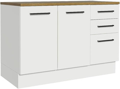 Madesa Hazel Kitchen Storage Buffet Base Cabinet with Adjustable Feet 47 Inch Engineered Wood Slab Doors Painted Finish Floor Mount Removable Plinth - White
