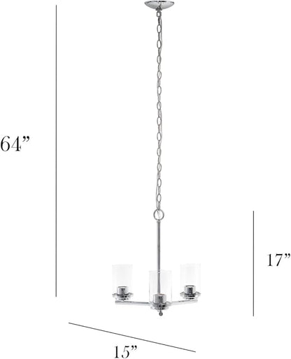 Elegant Designs PT1018-CHR 15" Traditional Vintage Modern Industrial 3-Light Metal and Clear Glass Kitchen Island Foyer Hallway Living Room Den Dining Room Hanging Pendant Chandelier, Chrome