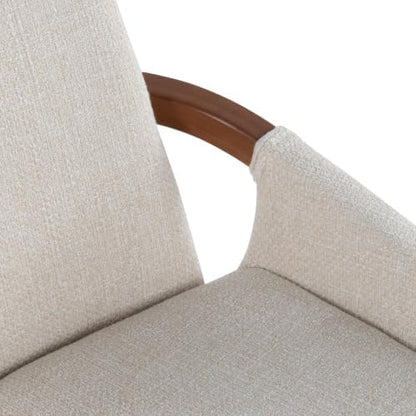 Mid Century Modern Chair with Walnut Bamboo Frame, Cream Fabric Upholstered Foam Padded Seat and Backrest for Kitchen Island Dining Room Accent Chair