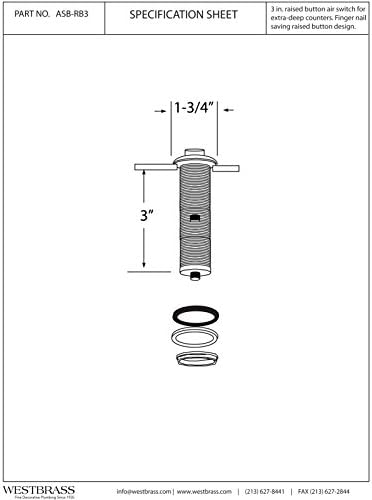 Westbrass ASB-B3-07 Sink Top Waste Disposal Replacement Air Switch Trim Only, Flush Button, Satin Nickel