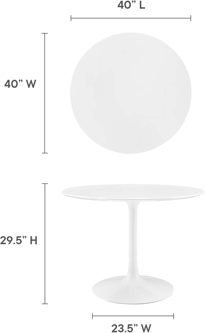 Modway Lippa Round 40" Mid-Century Modern Dining Table in White
