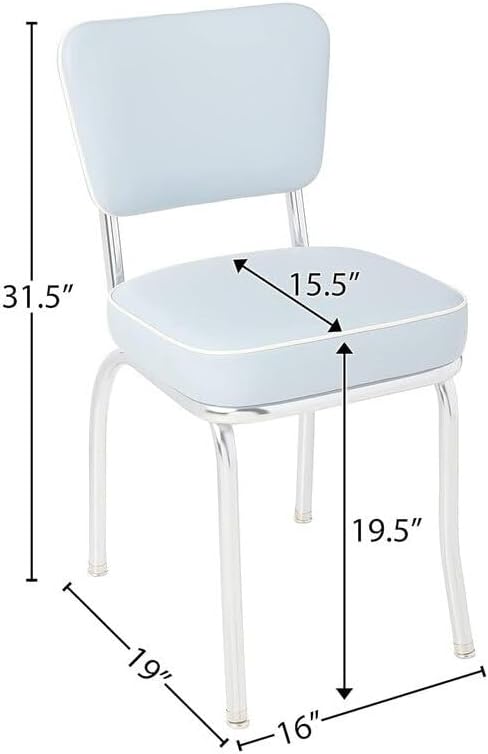 HomeStock Diner Chair - Vinyl Seat, Chrome Frame - Fully Assembled Bistro Kitchen Chair Bristol Blue