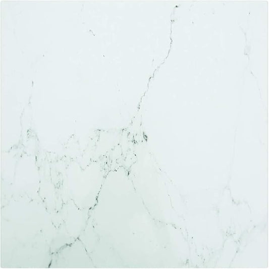 15.7 in Square White Marble Tempered Glass Tabletop, Scratch Resistant Countertop Replacement for Coffee/Dining Room, Small Space Modern Accent for Living Room, Bedroom or Study