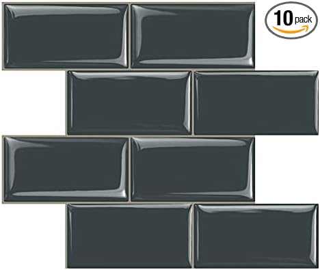 STICKGOO Peel and Stick Subway Tile, Stick on Tiles Backsplash for Kitchen & Bathroom in Dark Grey (Pack of 10, Thicker Design)
