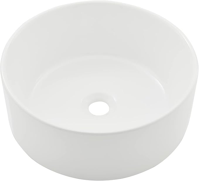 White Round Vessel Sink, BoomHoze 16"x16" Modern Countertop Circle White Porcelain Ceramic Bathroom Sink Above Counter Art Washing Basin