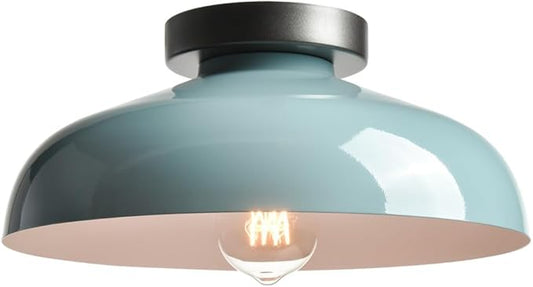 DIRYZON Modern Macaron Ceiling Light,12-Inch Semi Flush Mount Ceiling Light with Metal Barn Shade for Bedroom Porch,Sea Blue Green