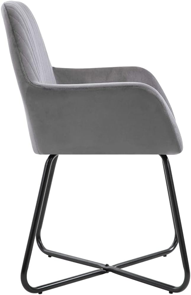 Dining Chairs Set of 6 Grey Velvet Upholstered with Powder Coated Steel Frame Ergonomic Back Support for Dining Room Kitchen and Living Room