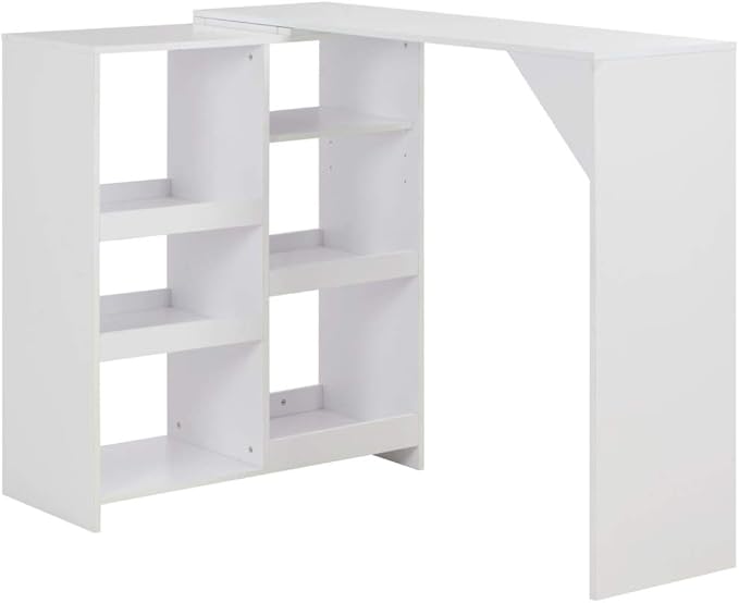 White Bar Table with Moveable Shelf 54.3 Inch Rectangular Engineered Wood Kitchen Island Counter Height Dining Table for Dining Room Kitchen