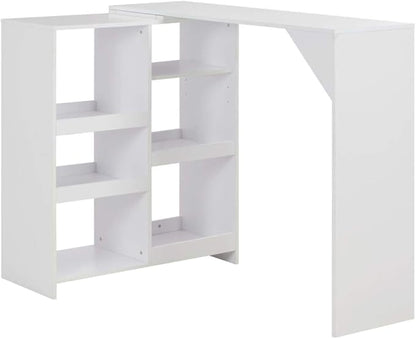 White Bar Table, Large Rectangular Engineered Wood Dining Table with Moveable Shelf, Modern Kitchen & Dining Room Furniture, 15.4" x 54.3" x 43.3"
