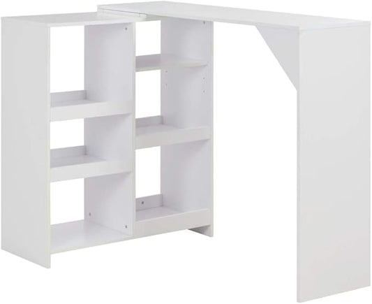 Modern Bar Table White Engineered Wood 54.3" Rectangular Kitchen Island Counter Height Dining Table with Adjustable Shelf for Living Room Pub Kitchen