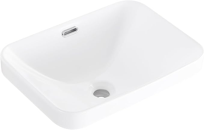 Bathroom Vessel Sink 18.2'' x 13.3'' Small Semi Recessed Bathroom Sink Rectangular Drop In Sink with Overflow White Ceramic Modern Vessel Sinks for Bathroom
