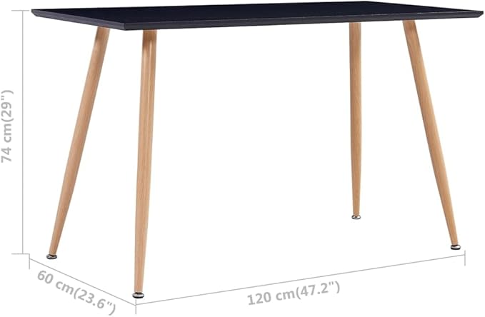 Modern Rectangular Dining Table 47.2 x 23.6 x 29.1 in Black MDF Top & Brown Steel Frame Seats 6 for Contemporary Kitchen Dining Room Apartment