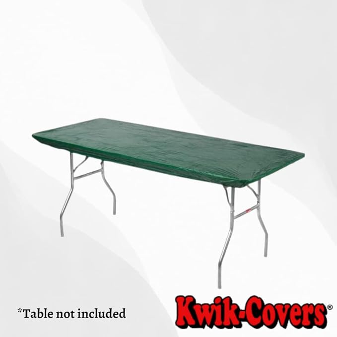 Kwik-Covers 10 Pack of Rectangular Plastic Table Covers - 6' Foot or 8' Foot Options - Indoor or Outdoor Fitted Table Covers (Table NOT Included) (Hunter Green, 30" x 96" (8' ft))