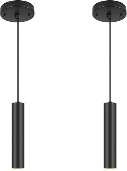 Modern Black-on-Gold Cylindrical Chandelier, 1-Light Pendant with Adjustable Cord, Matching GU10 Socket for Living Room, Bedroom and Dining Room (Wide Beam Angle) (2 Pack)