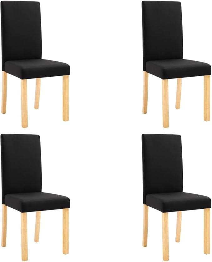 4-Piece Black Fabric Dining Chairs Set with Rubber Wood Frame, Modern Farmhouse Kitchen Chairs for Dining Room Comfortable Seating Furniture