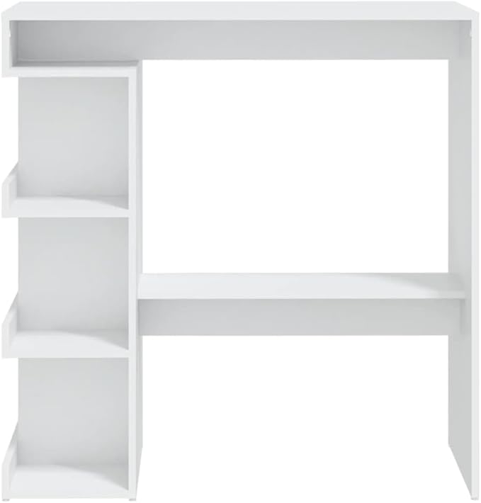 White Engineered Wood Bar Table with Storage Rack, Narrow Rectangular Counter Height 39.4in Length 19.7in Width 40in Tall, Modern Matte Finish for Kitchen Island Dining Room Small Spaces
