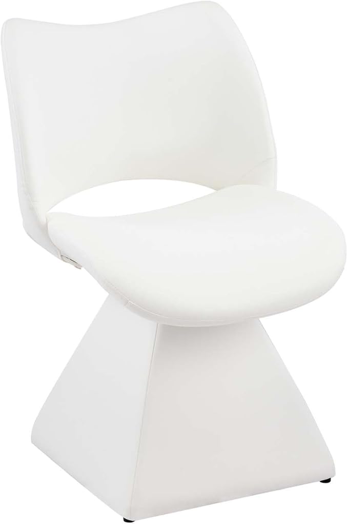 Modern Swivel Dining Chair, Comfy Upholstered Kitchen Chair with Curved High Backrest and Solid Wood Frame for Kitchen Island, Desk, Living Room, Faux Leather (1, White)