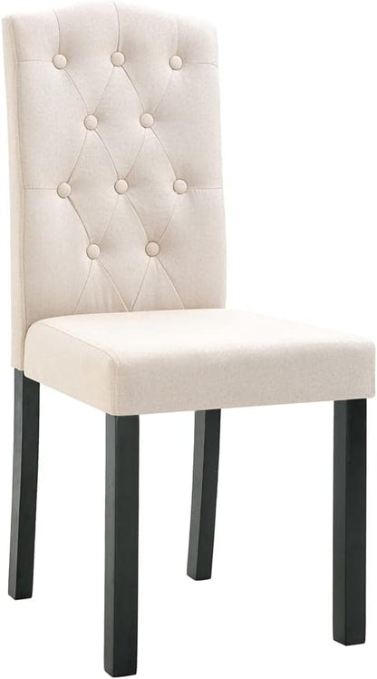 Cream Fabric Dining Chairs Set of 2 Modern Farmhouse Kitchen Chairs with Thick Upholstery and Rubber Wood Frame for Dining Room, Vanity, Comfortable Seating Furniture