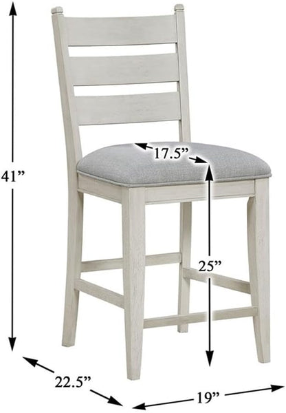 Pemberly Row Counter Height Chairs - Set of 2, Gray Upholstered Textured Seats, Weathered White Solid Wood Frame, Rustic Style for Kitchen Islands or Bar Areas, 250lb Capacity, 19x17.5x25 in