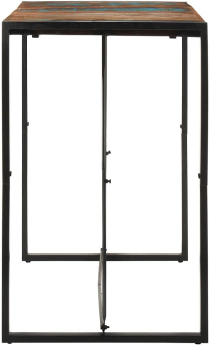 Multicolour Reclaimed Wood Bar Table, Iron Frame, 55.1x27.6x43.3 in, Industrial Dining Kitchen Pub Height Table, Indoor Outdoor Use