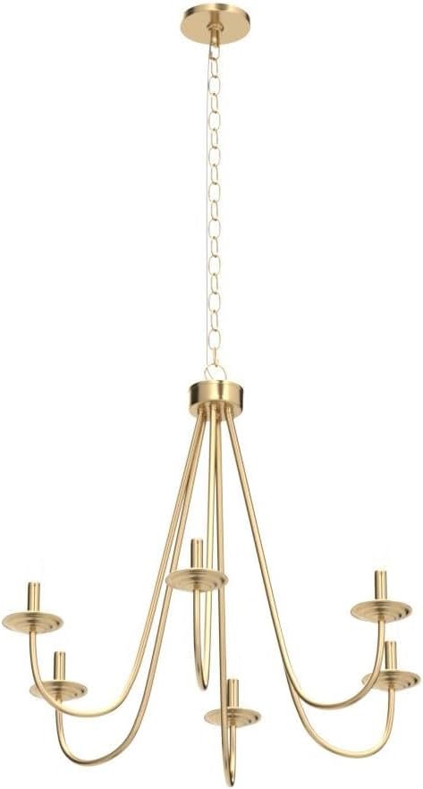 KSANA Modern Gold Chandelier, 6-Light Chandelier Light Fixture, 28’’ Large Hanging Pendant Light for Dining Room, Living Room & Kitchen Island, Soft Gold Finish