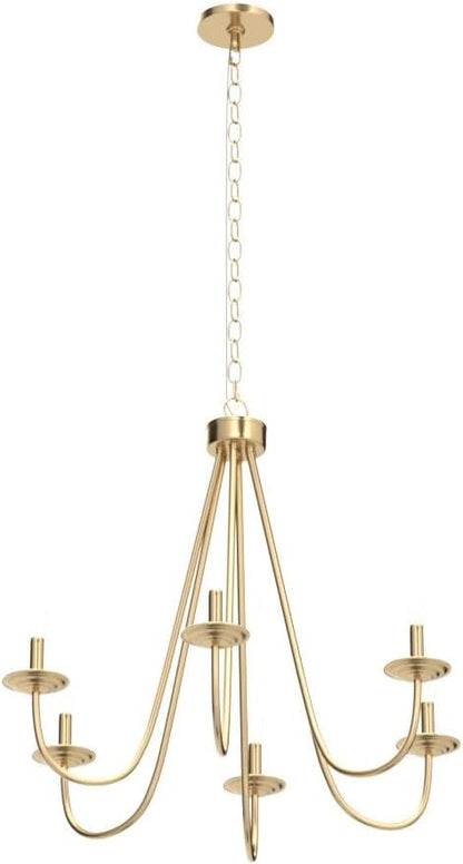 KSANA Modern Gold Chandelier, 6-Light Chandelier Light Fixture, 28’’ Large Hanging Pendant Light for Dining Room, Living Room & Kitchen Island, Soft Gold Finish