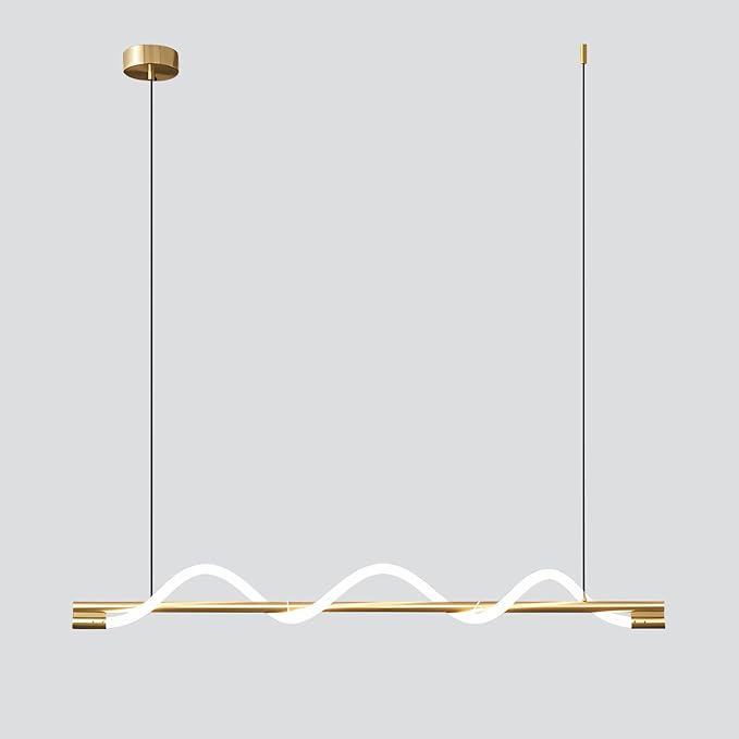 KCO Lighting Modern LED Dining Light Fixtures Ceiling Hanging Linear Pendant Lights Kitchen Island Gold Chandelier Light Fixture Minimalist Linear Pendant Light Dimmable