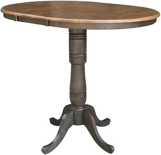 IC INTERNATIONAL CONCEPTS 36" Round Wood Bar Height Dining Table with 12" Leaf in Hickory/Washed Coal