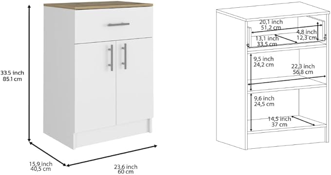 GOWE 2 Piece Kitchen Set, Delos Kitchen Island + Barbados Pantry Cabinet, White/Onyx/Light Oak
